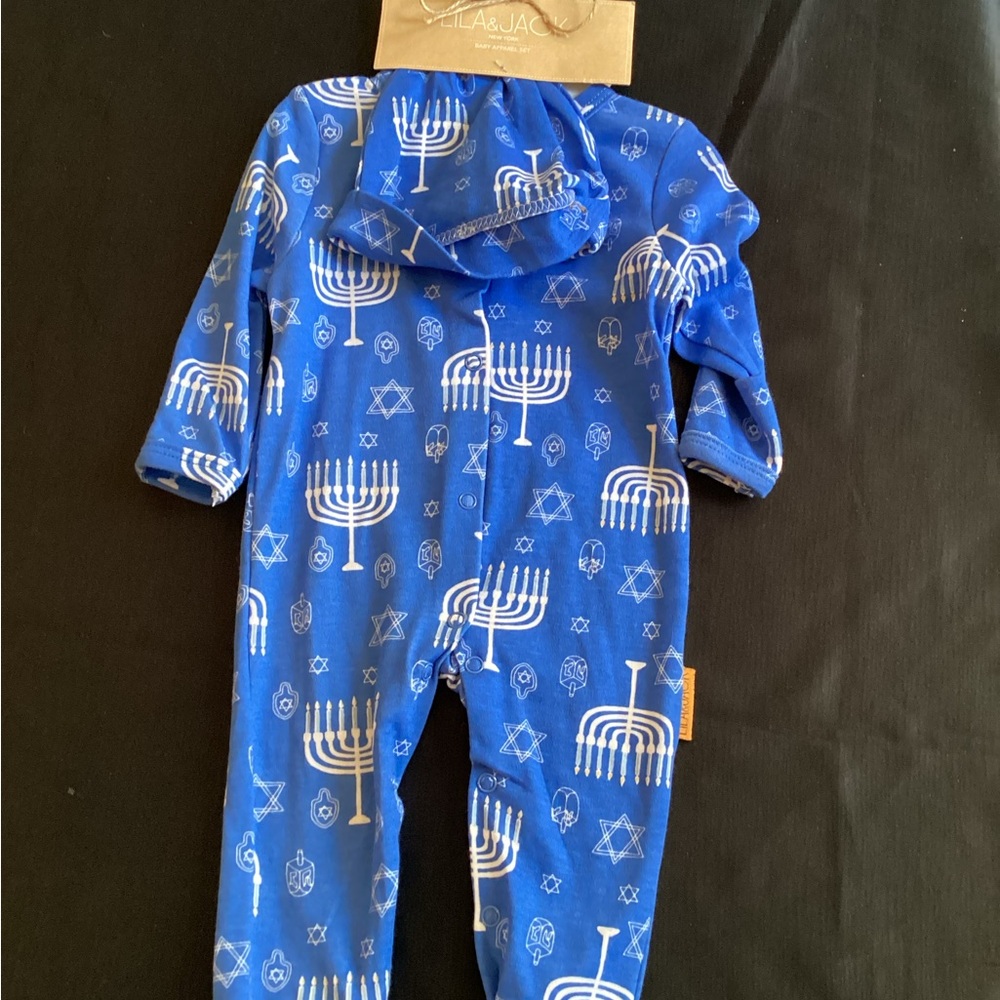 Blue Hanukkah Kids Footie Pajamas - Picture 9 of 15